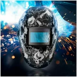 STAMOS Masque De Soudure Automatique Solaire Casque DIN 9-13 Tous Procédés BLACK SKULL - Blanc, Argent -Promos Protection des yeux : lunettes et masque Magasin 24394459 4