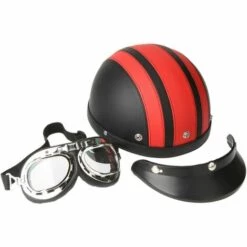 BEARSU Casque De Moto Scooter Vespa, Casque Coupe-Vent D'hiver Avec Visière UV Lunettes Retro Style De Vintage 54-60cm (Rouge) -Promos Protection des yeux : lunettes et masque Magasin 25990789 4
