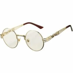 BEARSU Lunettes De Soleil Steampunk Rondes Rétro John Lennon