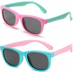LangRay Lunettes De Soleil Pour Enfants 2 Pièces, Lunettes De Sport Polarisées, Lunettes De Soleil Flexibles Pour Enfants, Verres à Revêtement UV400, Sûrs, Légers Et Confortables, De 3 à 12 Ans(A)