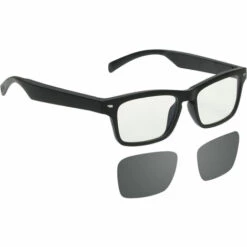 ASUPERMALL Lunettes Audio Intelligentes Sans Fil BT Lunettes De Musique Musique Et Appels Mains Libres Blocage De La Lumiere Bleue / Lentille De Lunettes Polarisees Avec Microphone Pour Hommes Femmes, Noir