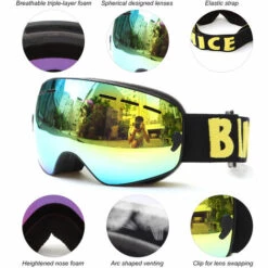 BENICE Enfants Ski Snowboard Lunettes De Patinage Protection UV Anti-buee Large Spherique PC Lentille Antiderapante Sangle Compatible Casque, Modele: Cadre Noir & Lentille Or 8 BENICE Enfants Ski Snowboard Lunettes De Patinage Protection UV Anti-buee Large Spherique PC Lentille Antiderapante Sangle Compatible Casque, Modele: Cadre Noir & Lentille Or -Promos Protection des yeux : lunettes et masque Magasin 39285420 4