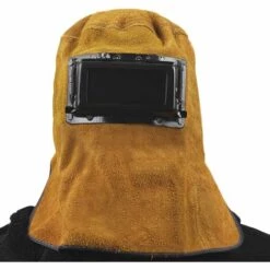 LITZEE Welding Mask Hooded Welder's Helmet Leather Protective Hood Comfortable Mask With Goggle Eye And Face Protection