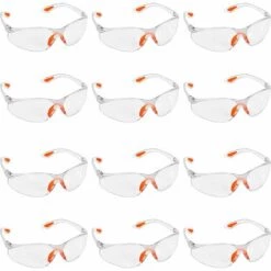 TRIOMPHE Lot De 12 Lunettes De Sécurité Transparentes - Lunettes De Protection Avec Verres En Plastique, Pont-de-Nez Et Embouts De Branches En Caoutchouc Pour Plus De Confort - Lunette Transparente PPE