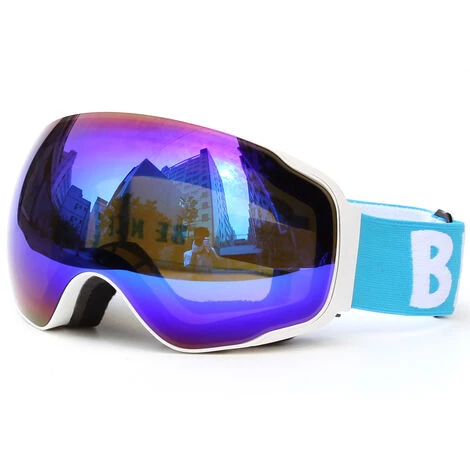 BENICE Adulte Ski Snowboard Lunettes De Patinage Protection Uv Anti-Buee Large Spherique Pc Lentille Antiderapante Sangle Compatible Casque, Monture Blanche & Lentille Bleue 1 BENICE Adulte Ski Snowboard Lunettes De Patinage Protection Uv Anti-Buee Large Spherique Pc Lentille Antiderapante Sangle Compatible Casque, Monture Blanche & Lentille Bleue