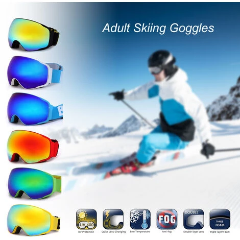 BENICE Adulte Ski Snowboard Lunettes De Patinage Protection Uv Anti-Buee Large Spherique Pc Lentille Antiderapante Sangle Compatible Casque, Monture Blanche & Lentille Bleue 2 BENICE Adulte Ski Snowboard Lunettes De Patinage Protection Uv Anti-Buee Large Spherique Pc Lentille Antiderapante Sangle Compatible Casque, Monture Blanche & Lentille Bleue – Image 2