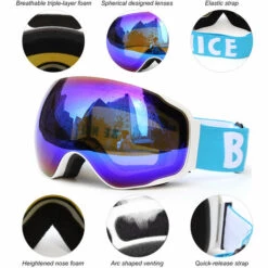 BENICE Adulte Ski Snowboard Lunettes De Patinage Protection Uv Anti-Buee Large Spherique Pc Lentille Antiderapante Sangle Compatible Casque, Monture Blanche & Lentille Bleue 9 BENICE Adulte Ski Snowboard Lunettes De Patinage Protection Uv Anti-Buee Large Spherique Pc Lentille Antiderapante Sangle Compatible Casque, Monture Blanche & Lentille Bleue -Promos Protection des yeux : lunettes et masque Magasin 39507017 5