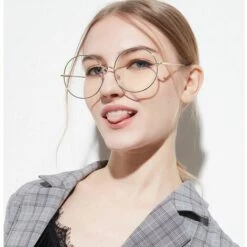 BRIDAY Lunettes De Soleil En Métal Pour Femmes | Accessoires De Lunettes à Monture Surdimensionnée, Monture Ronde Claire, Lentille Transparente Pour Femmes -Promos Protection des yeux : lunettes et masque Magasin 43155130 3