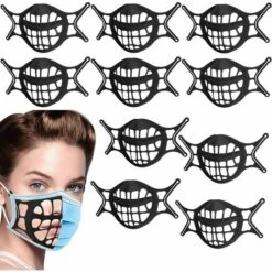 STARLIGHT Supports De Internes 3D En Silicone Pour Masque, Cadre Intérieur En Silicone, Support De Protection Pour Rouge à Lèvres RéUtilisable Et Lavable Translucide，（noir）[Pack 10 Unités]