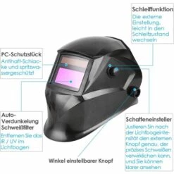 PEDY Masque De Soudage Electrique Avec 2 Capteurs-Grand Champ De Vision-96*48mm, Protection UV:16 Etapes(Foncé: DIN 9-13) Pour MIG/MAG/TIG/Rectification/Soudage L'Arc/Coupage Plasma,1 + 5 Lentilles -Promos Protection des yeux : lunettes et masque Magasin 44260660 3