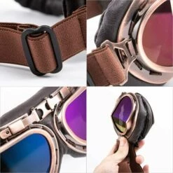 Lunettes De Motocross, Steampunk Vintage Aviateur Style Pilote Moto Cruiser Scooter Goggle Biker Racer Cruiser Touring Casque Demi Casque (Copper, Couleur) GrooFoo -Promos Protection des yeux : lunettes et masque Magasin 46302220 5