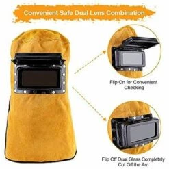 TINOR Masque De Soudage Confortable En Cuir, Masque De Travail De Capuchon De Casque De Soudage Durable Résistant à La Chaleur Respirant De Soudage Casque De PProtection Masque -Promos Protection des yeux : lunettes et masque Magasin 48077600 4