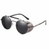 GUAZHUNIFR Classique Vintage Lunettes De Soleil Guazhuni Steampunk Homme Protection UV400 Rond Cadre En Métal Lunettes De Soleil Femme（Monture Argentée / Lentille Noir）