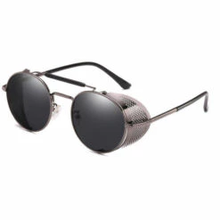 GUAZHUNIFR Classique Vintage Lunettes De Soleil Guazhuni Steampunk Homme Protection UV400 Rond Cadre En Métal Lunettes De Soleil Femme（Monture Argentée / Lentille Noir）