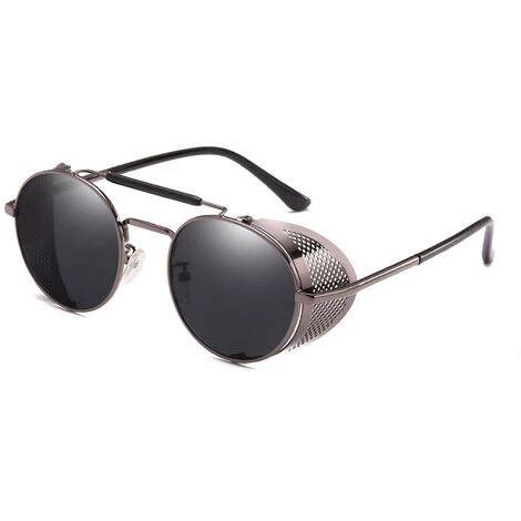 GUAZHUNIFR Classique Vintage Lunettes De Soleil Guazhuni Steampunk Homme Protection UV400 Rond Cadre En Métal Lunettes De Soleil Femme(Monture Argentée / Lentille Noir) 1 GUAZHUNIFR Classique Vintage Lunettes De Soleil Guazhuni Steampunk Homme Protection UV400 Rond Cadre En Métal Lunettes De Soleil Femme(Monture Argentée / Lentille Noir)