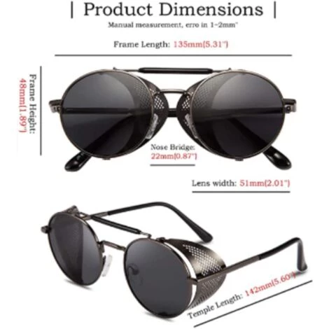GUAZHUNIFR Classique Vintage Lunettes De Soleil Guazhuni Steampunk Homme Protection UV400 Rond Cadre En Métal Lunettes De Soleil Femme(Monture Argentée / Lentille Noir) 2 GUAZHUNIFR Classique Vintage Lunettes De Soleil Guazhuni Steampunk Homme Protection UV400 Rond Cadre En Métal Lunettes De Soleil Femme(Monture Argentée / Lentille Noir) – Image 2