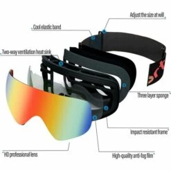 LITZEE Lunettes équitation Coupe-Vent Lunettes Moto Ski Unisexe Plein Air Anti-UV Coupe-Vent Anti-Sable Lunettes Lunettes De Motocross Pour Vélo Hors Route (Lentille Transparente - Monture Rouge) -Promos Protection des yeux : lunettes et masque Magasin 51554025 4