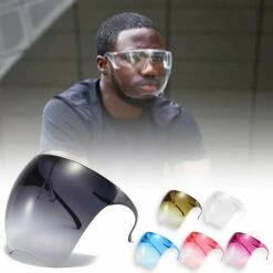 LITZEE Lunettes De Soleil Lunettes De Soleil Avec Couverture Complète Du Visage, Lunettes De Soleil De Protection Multicolores Anti-buée, Visière Légère, Lunettes Mode Pour Hommes Et Femmes,Bleu Double -Promos Protection des yeux : lunettes et masque Magasin 51554046 4