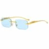 GroupM Lunettes De Soleil Carrées Sans Cadre Lunettes De Soleil En Métal à Tête De Léopard Rétro Pour Hommes Et Femmes De Couleur Décorative Cheetah (cadre Doré Avec Verres Bleus)