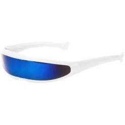 BRIDAY Best-Bag Cool Futuristic Narrow Cyclops Shape Lunettes De Soleil Creative Alien Robot Lunettes Cosplay Lunettes Jouet (Bleu Blanc)