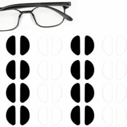 ALMI 16 Paires Plaquettes De Nez à Lunettes Adhésives, Plaquettes De Lunettes En Silicone Antidérapant En Forme De D, Plaquettes De Nez Pour Lunettes De Soleil Adhésives (1mm Noir Et Transparent)