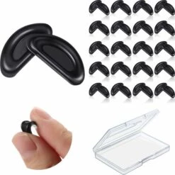 ALMI 24 Paires Plaquettes De Nez à Lunettes Adhésives, Plaquettes De Lunettes En Silicone Antidérapant En Forme De D, Plaquettes De Nez Adhésives Lunettes Nez Pad Pour Lunettes, 15 Mm (Noir) (Noir)