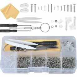 ALMI 500Pcs Kit De Réparation De Lunettes Avec Vis Écrou Plaquettes De Nez EnTournevis Pince à Épiler Chiffon De Nettoyage Outils De Pour Lunettes De Soleil, Téléphones Portables, Bijoux, Lunettes