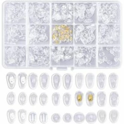 ALMI 150 Paires Antidérapant Coussinets De Nez, 15 Style Plaquettes De Lunettes à Visser, Plaquettes De Lunettes à Enfoncer, Plaquettes De Nez Adhésives Lunettes Nez Pad Pour Lunettes (Boîte Transparente)