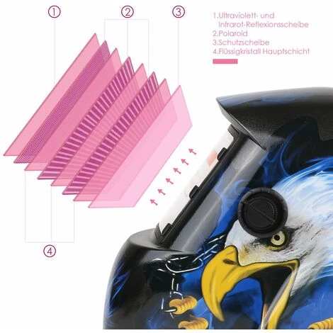 Homfa Masque De Soudage, Masque De Soudure Auto Assombrissement Solaire, DIN 9-13, Grand Champ De Vision, 5 Verres De Protection, Pour MIG / MAG / TIG / Soudage L'Arc (Aigle Américain) 4 Homfa Masque De Soudage, Masque De Soudure Auto Assombrissement Solaire, DIN 9-13, Grand Champ De Vision, 5 Verres De Protection, Pour MIG / MAG / TIG / Soudage L'Arc (Aigle Américain) – Image 4