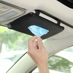 PERLE RARE Boîte De Mouchoirs Pour Pare-Soleil De Voiture, Voiture En Cuir Accessoires De Pare-Soleil Porte-Papier Mouchoir Clip, Conteneurs De Stockage De Mouchoirs En Cuir (Noir)