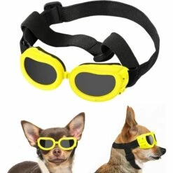 ILOVEMILAN Lunettes Pour Chiens, Lunettes De Soleil Pour Animaux De Compagnie Réglables, Lunettes De Protection Étanche à La Poussière Anti-UV, Coupe-Vent Imperméable Pour Petit Chien Moyen Chat - Jaune