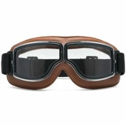 CADEAUX Lunettes De Moto Vintage Lunettes D'aviateur Pliables Avec Lentilles Antibuée Sangle Réglable Cadre Marron Lentille Claire