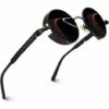 PERLE RARE Lunettes De Soleil Homme Femme Ronde Polarisées Inspirées Du Style Retro Steampunk En Cercle Métallique(cadre Noir Gris)