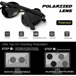 PERLE RARE Lunettes De Soleil Homme Femme Ronde Polarisées Inspirées Du Style Retro Steampunk En Cercle Métallique(cadre Noir Gris) -Promos Protection des yeux : lunettes et masque Magasin 56652010 3