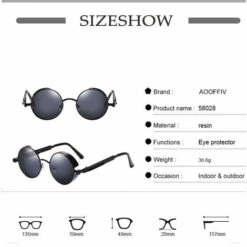 PERLE RARE Lunettes De Soleil Homme Femme Ronde Polarisées Inspirées Du Style Retro Steampunk En Cercle Métallique(cadre Noir Gris) -Promos Protection des yeux : lunettes et masque Magasin 56652010 5