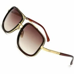 PERLE RARE Rétro Oversized Lunettes De Soleil Pilote Cadre Carré Métal Hommes Femmes Lentille De Miroir(cadre De Thé Double Tranches De Thé)