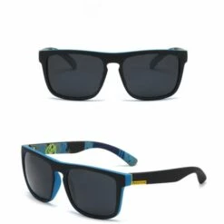 DONTODENT Lunette De Soleil Pour Polarisées Grande Carré Anti-éblouissement Anti-Reflet Anti UVA UVB - Feuille Grise Cadre Noir Et Bleu