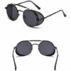 DONTODENT Lunettes De Soleil Rondes Steampunk Pour Lunettes Rétro Pour Hommes Et Femmes - Cadre Noir Plaque Noire Et Grise
