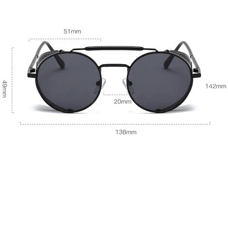 DONTODENT Lunettes De Soleil Rondes Steampunk Pour Lunettes Rétro Pour Hommes Et Femmes - Monture Noire Et Grise Plaquée Or. 2 DONTODENT Lunettes De Soleil Rondes Steampunk Pour Lunettes Rétro Pour Hommes Et Femmes - Monture Noire Et Grise Plaquée Or. – Image 2