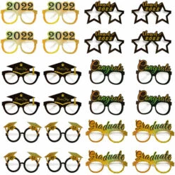 ASUPERMALL Graduation Papier Lunettes 2022 Glitter Lunettes Photo Props École Classe Camarades Fête Fournitures Félicitations Graduation Célébration Décorations, 24Pcs - 24Pcs