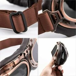 BARES Lunettes De Motocross, Steampunk Vintage Aviateur Style Pilote Moto Cruiser Scooter Goggle Biker Racer Cruiser Touring Casque Demi Casque (Copper, Smoke) -Promos Protection des yeux : lunettes et masque Magasin 59257287 5