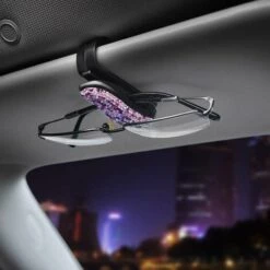 BAICCCF Lunettes De Protection Lot De 3 Porte-lunettes Pour Pare-soleil De Voiture, Support De Lunettes De Soleil De Voiture Avec Strass Bling Pour Voiture Avec Clip Pour Carte De Billet (blanc, Rose, Violet) -Promos Protection des yeux : lunettes et masque Magasin 61088932 5