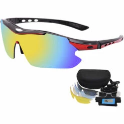 DECKON Lunettes De Soleil Pour Hommes - Lunettes De Sport Polarisées Améliorées Lunettes De Soleil De Protection UV Ultralégères Bord Rouge