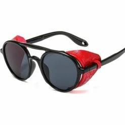 BAICCCF Lunettes De Soleil Steampunk Rondes à La Mode Hommes Femmes Lunettes De Soleil Punk En Cuir Vintage Homme Femme Rétro Noir (couleur Des Lentilles : Noir Sable)