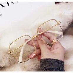 HANBING Cadre Doré Anti-lumière Bleue Sans Degré Miroir Plat Lunettes Lunettes Anti-rayonnement De La Lumière Bleue Miroir Plat Cadre En Métal -Promos Protection des yeux : lunettes et masque Magasin 61286531 2