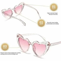 DONTODENT Lunettes De Soleil Coeur Pour Femmes Sans Monture Fine Monture En Métal En Forme De Coeur Lunettes De Soleil Paillettes Roses Lunettes De Soleil 6 X 5,5 X 2,4 Pouces -Promos Protection des yeux : lunettes et masque Magasin 61297730 3