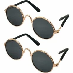 PERLE RARE Lunettes De Soleil Pet Dog Cat, Lunettes De Soleil Classiques Princesse Rondes En Métal Prince Princesse Accessoires De Photo Jouets (2 Pièces Noir)