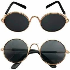 PERLE RARE Lunettes De Soleil Pet Dog Cat, Lunettes De Soleil Classiques Princesse Rondes En Métal Prince Princesse Accessoires De Photo Jouets (2 Pièces Noir) -Promos Protection des yeux : lunettes et masque Magasin 63733902 5