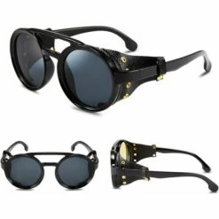 SINCèREETALI 2 Pièces Lunettes De Soleil Rondes Rétro Steampunk Femmes Hommes Lunettes Vintage Cadre En Plastique Léger Avec Vêtements En Cuir -Promos Protection des yeux : lunettes et masque Magasin 63818159 2