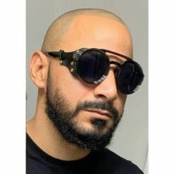 SINCèREETALI 2 Pièces Lunettes De Soleil Rondes Rétro Steampunk Femmes Hommes Lunettes Vintage Cadre En Plastique Léger Avec Vêtements En Cuir -Promos Protection des yeux : lunettes et masque Magasin 63818159 4